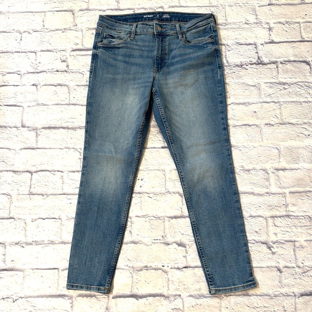 Old Navy Rockstar Super Skinny Mid Rise Blue Denim Skinny Jeans Size 10 Short